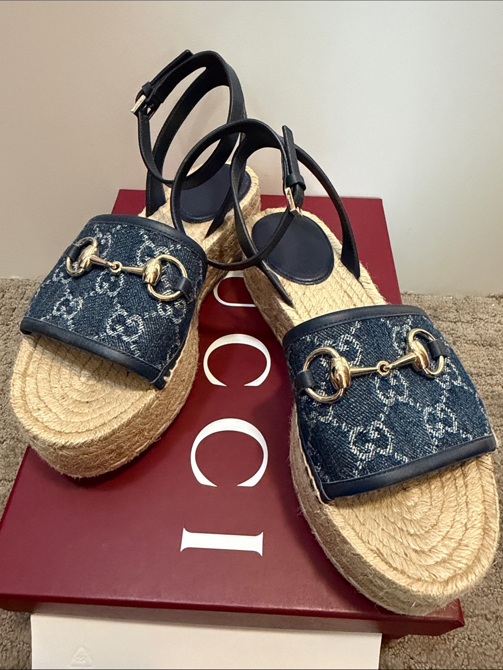 Gucci Women's Blue Denim Espadrille Platform Sandals